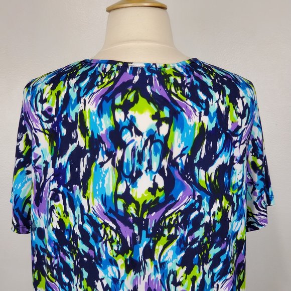Liz & Me Colorful Fun Short Sleeve Pullover Stretchy Top Size 1X (18/20W) - Picture 7 of 12